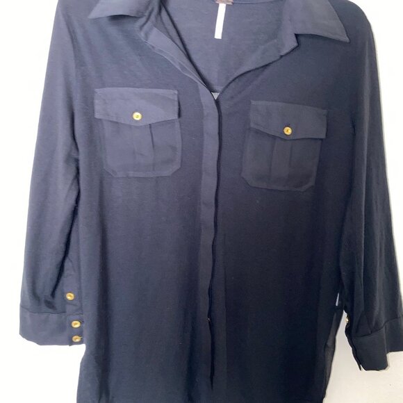 Poof Women's Black Button Down Shirt💕 Medium Back Sheer - Picture 11 of 16